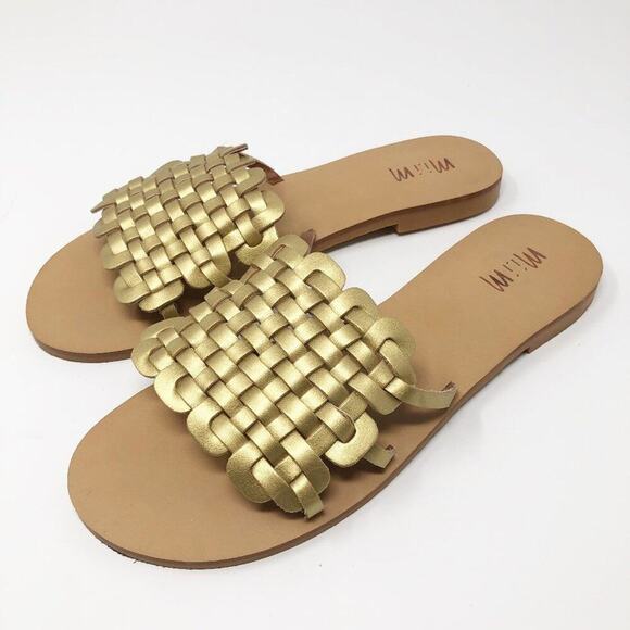 Mi.iM Cross-Hatch Golden Slip On Sandals Size 8 Slides Party Night Out Summer - Picture 1 of 10